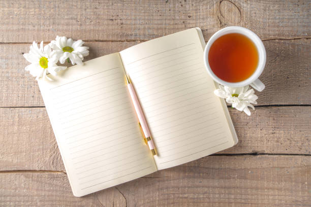 Journal open beside a cup of tea for witness reflection